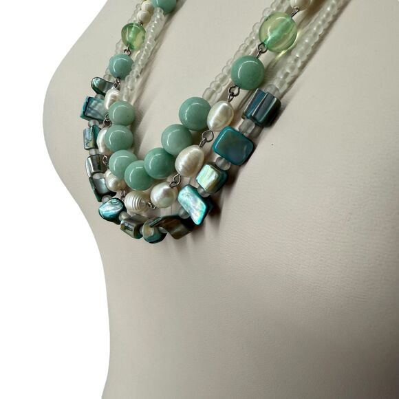 J. Jill Multi-Strand Necklace Aqua Ivory Layered Beaded Glass Pearl Ocean Sea - Picture 10 of 13